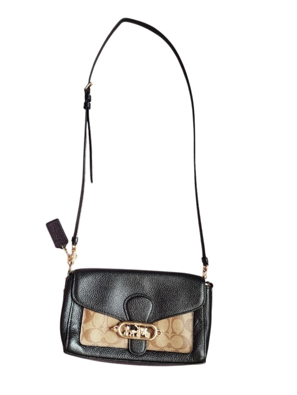 Coach Black Pebbled Leather & Tan Signature Canvas Crossbody